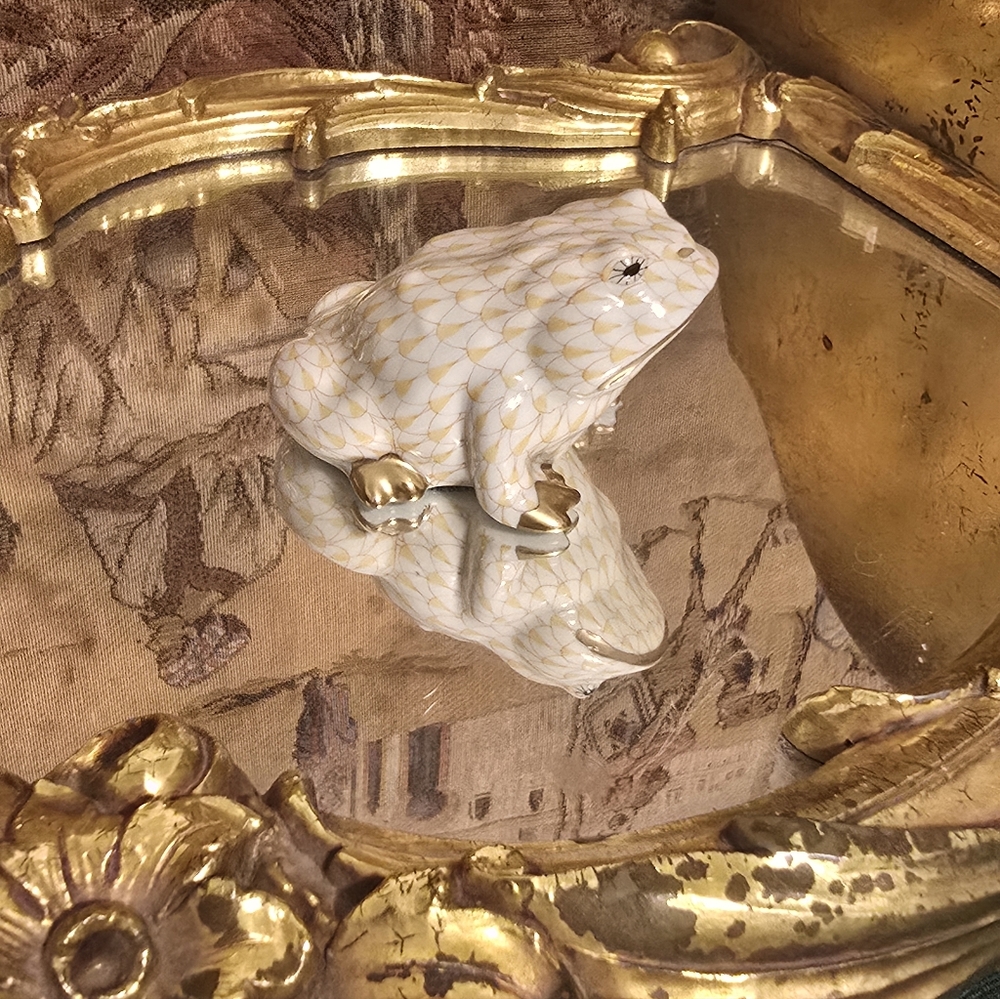 herend fishnet porcelain figurine frog RARE BUTTERSCOTCH VINTAGE 96'  FLAWLESS - Picture 2 of 7